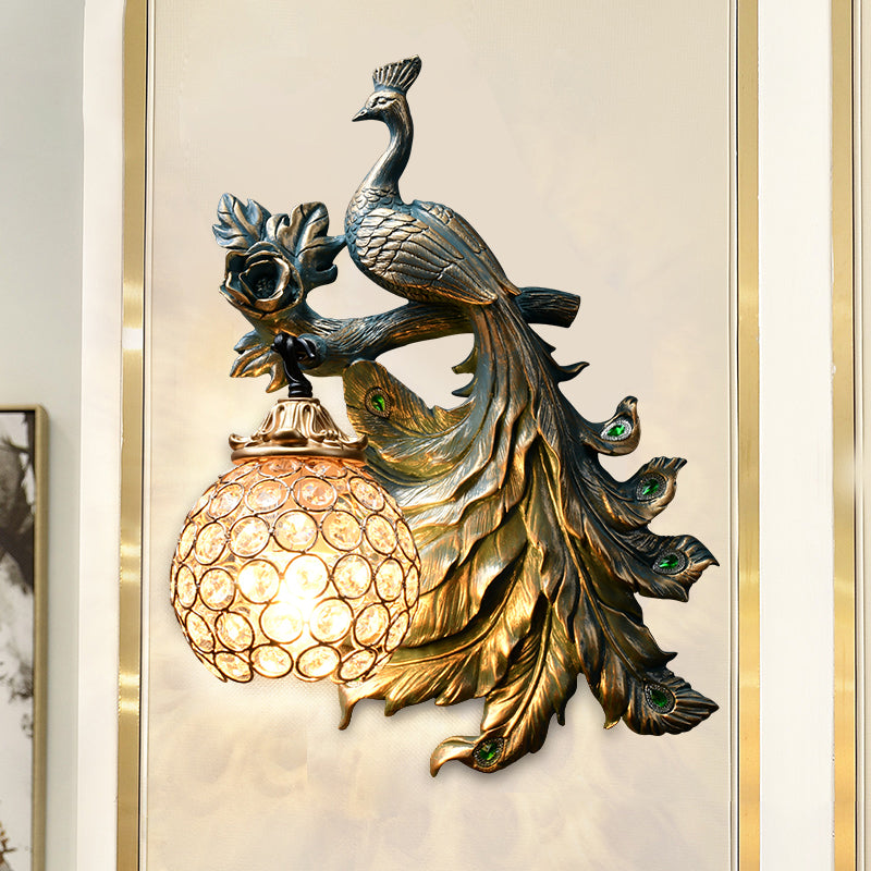 1 Light Living Room Wall Sconce Vintage Bronze Wall Lamp with Phenix Resin Design toward Right/Left Clearhalo 'Wall Lamps & Sconces' 'Wall Lights' Lighting' 254754