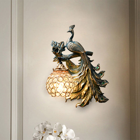 1 Light Living Room Wall Sconce Vintage Bronze Wall Lamp with Phenix Resin Design toward Right/Left Clearhalo 'Wall Lamps & Sconces' 'Wall Lights' Lighting' 254755