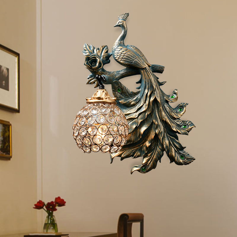 1 Light Living Room Wall Sconce Vintage Bronze Wall Lamp with Phenix Resin Design toward Right/Left Clearhalo 'Wall Lamps & Sconces' 'Wall Lights' Lighting' 254756