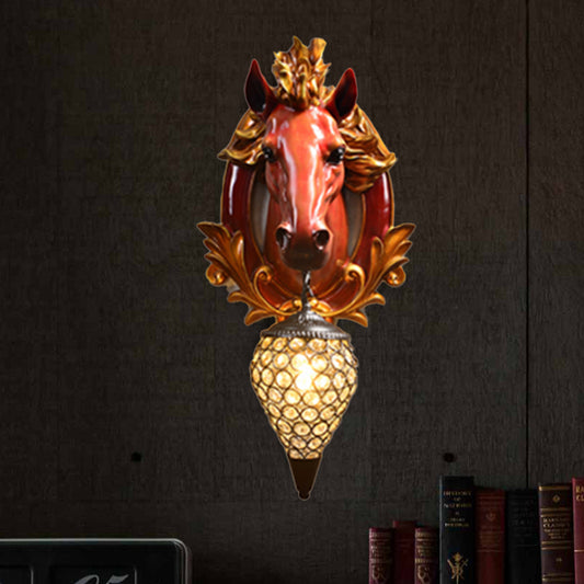 1 Light Living Room Wall Light Vintage Sconce with White/Red Horse Resin Decoration, 10"/12" Wide Clearhalo 'Wall Lamps & Sconces' 'Wall Lights' Lighting' 254784