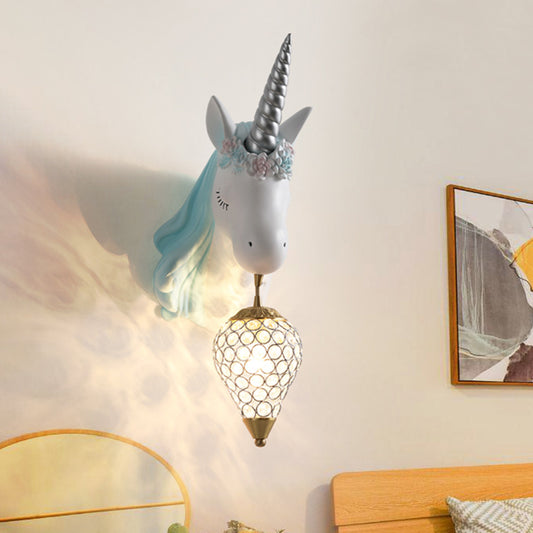 Ice Cream Wall Mount Light Vintage Crystal 1 Light Kid Room Sconce Light with Pink/Blue Unicorn Decoration Clearhalo 'Wall Lamps & Sconces' 'Wall Lights' Lighting' 254803