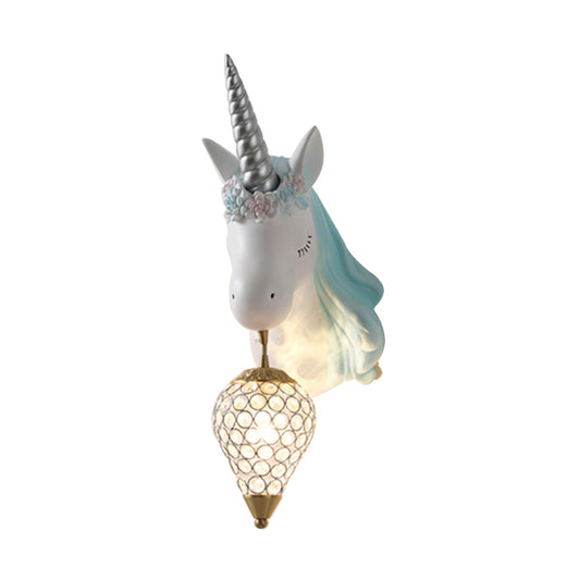 Ice Cream Wall Mount Light Vintage Crystal 1 Light Kid Room Sconce Light with Pink/Blue Unicorn Decoration Clearhalo 'Wall Lamps & Sconces' 'Wall Lights' Lighting' 254807