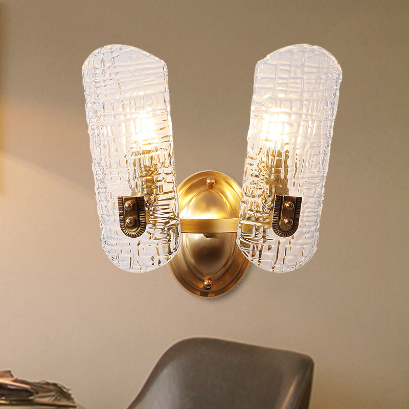 Simple Shield Wall Sconce Light Prism Crystal 1/2 Lights Corridor Wall Mount Light in Brass 2.0 Brass Clearhalo 'Modern wall lights' 'Modern' 'Wall Lamps & Sconces' 'Wall Lights' Lighting' 254827