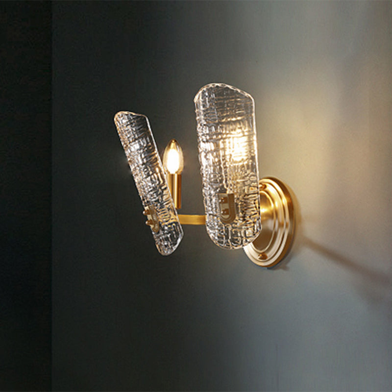 Simple Shield Wall Sconce Light Prism Crystal 1/2 Lights Corridor Wall Mount Light in Brass Clearhalo 'Modern wall lights' 'Modern' 'Wall Lamps & Sconces' 'Wall Lights' Lighting' 254829