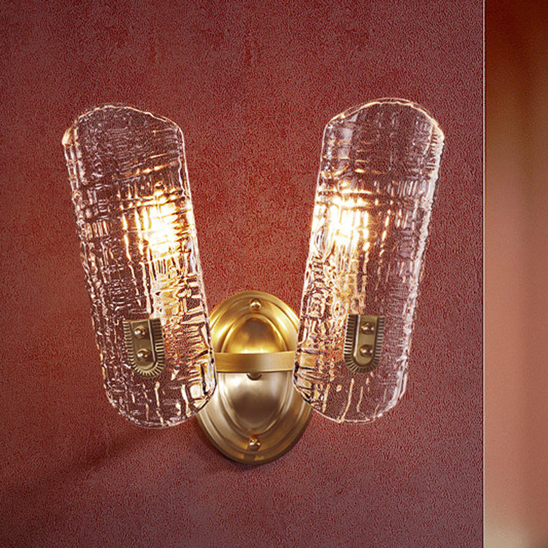 Simple Shield Wall Sconce Light Prism Crystal 1/2 Lights Corridor Wall Mount Light in Brass Clearhalo 'Modern wall lights' 'Modern' 'Wall Lamps & Sconces' 'Wall Lights' Lighting' 254830