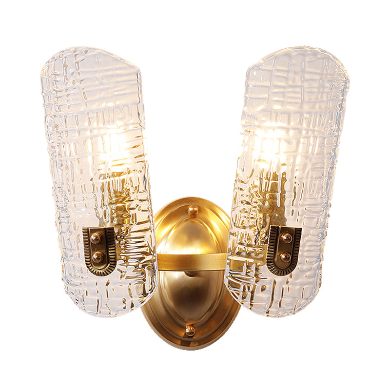 Simple Shield Wall Sconce Light Prism Crystal 1/2 Lights Corridor Wall Mount Light in Brass Clearhalo 'Modern wall lights' 'Modern' 'Wall Lamps & Sconces' 'Wall Lights' Lighting' 254831