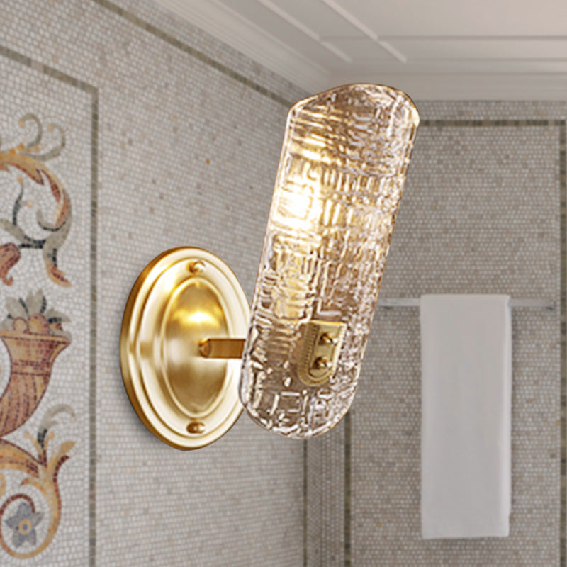 Simple Shield Wall Sconce Light Prism Crystal 1/2 Lights Corridor Wall Mount Light in Brass Clearhalo 'Modern wall lights' 'Modern' 'Wall Lamps & Sconces' 'Wall Lights' Lighting' 254835