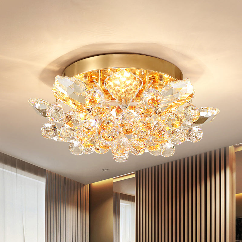 4 Lights Bedroom Flush Ceiling Light Minimal Gold/Silver Flush Mounted Ceiling Light with Irregular Crystal Shade Clearhalo 'Ceiling Lights' 'Close To Ceiling Lights' 'Close to ceiling' 'Flush mount' Lighting' 254838