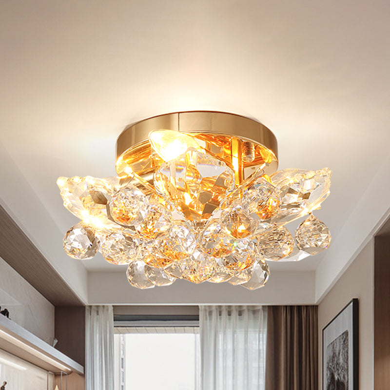 4 Lights Bedroom Flush Ceiling Light Minimal Gold/Silver Flush Mounted Ceiling Light with Irregular Crystal Shade Gold Clearhalo 'Ceiling Lights' 'Close To Ceiling Lights' 'Close to ceiling' 'Flush mount' Lighting' 254839