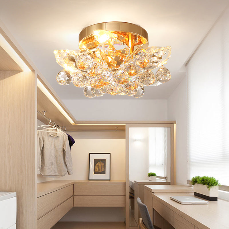 4 Lights Bedroom Flush Ceiling Light Minimal Gold/Silver Flush Mounted Ceiling Light with Irregular Crystal Shade Clearhalo 'Ceiling Lights' 'Close To Ceiling Lights' 'Close to ceiling' 'Flush mount' Lighting' 254840