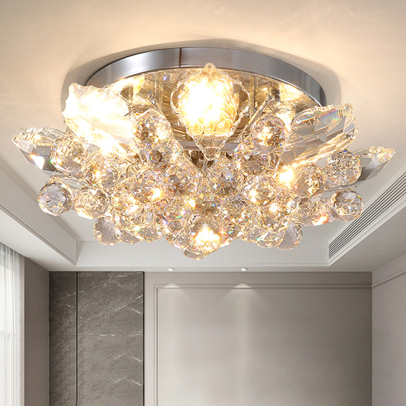 4 Lights Bedroom Flush Ceiling Light Minimal Gold/Silver Flush Mounted Ceiling Light with Irregular Crystal Shade Silver Clearhalo 'Ceiling Lights' 'Close To Ceiling Lights' 'Close to ceiling' 'Flush mount' Lighting' 254842