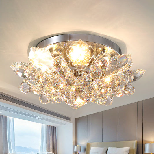 4 Lights Bedroom Flush Ceiling Light Minimal Gold/Silver Flush Mounted Ceiling Light with Irregular Crystal Shade Clearhalo 'Ceiling Lights' 'Close To Ceiling Lights' 'Close to ceiling' 'Flush mount' Lighting' 254843