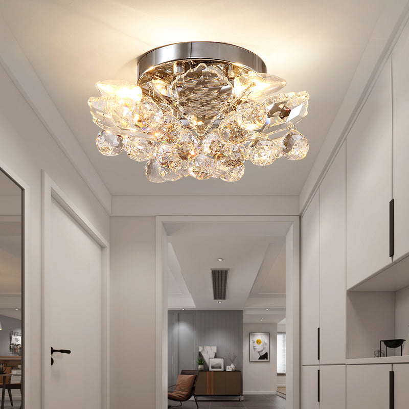 4 Lights Bedroom Flush Ceiling Light Minimal Gold/Silver Flush Mounted Ceiling Light with Irregular Crystal Shade Clearhalo 'Ceiling Lights' 'Close To Ceiling Lights' 'Close to ceiling' 'Flush mount' Lighting' 254844