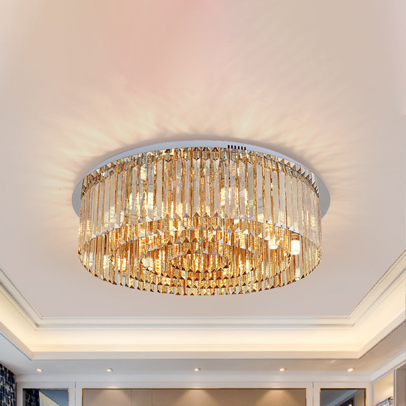 4-Tier Round Flush Mount Simplicity 8/12-Light Amber Crystal Flushmount Ceiling Lamp for Living Room Clearhalo 'Ceiling Lights' 'Close To Ceiling Lights' 'Close to ceiling' 'Flush mount' Lighting' 254853