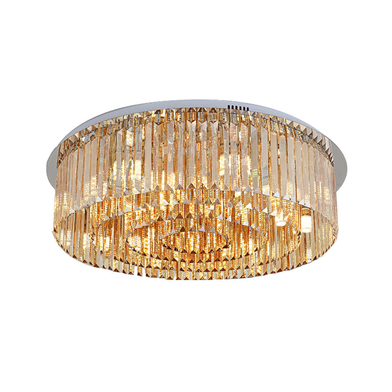 4-Tier Round Flush Mount Simplicity 8/12-Light Amber Crystal Flushmount Ceiling Lamp for Living Room Clearhalo 'Ceiling Lights' 'Close To Ceiling Lights' 'Close to ceiling' 'Flush mount' Lighting' 254854