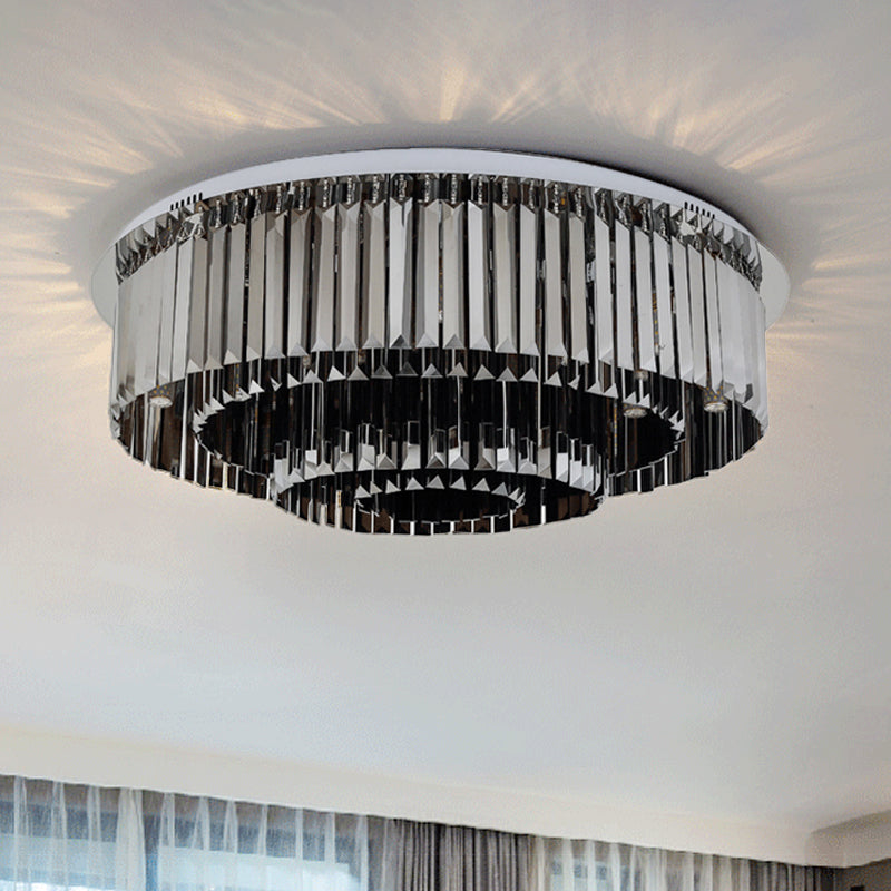 4-Tiered Flush Light Fixture Contemporary 8/12 Lights Smoke Gray Crystal Flushmount Light Smoke Gray Clearhalo 'Ceiling Lights' 'Close To Ceiling Lights' 'Close to ceiling' 'Flush mount' Lighting' 254868