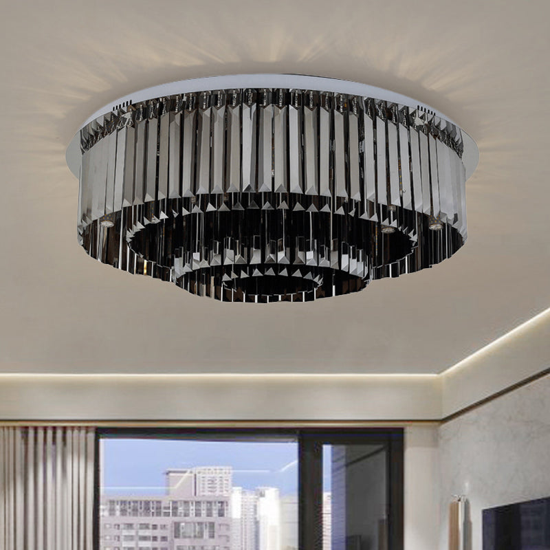 4-Tiered Flush Light Fixture Contemporary 8/12 Lights Smoke Gray Crystal Flushmount Light Clearhalo 'Ceiling Lights' 'Close To Ceiling Lights' 'Close to ceiling' 'Flush mount' Lighting' 254869