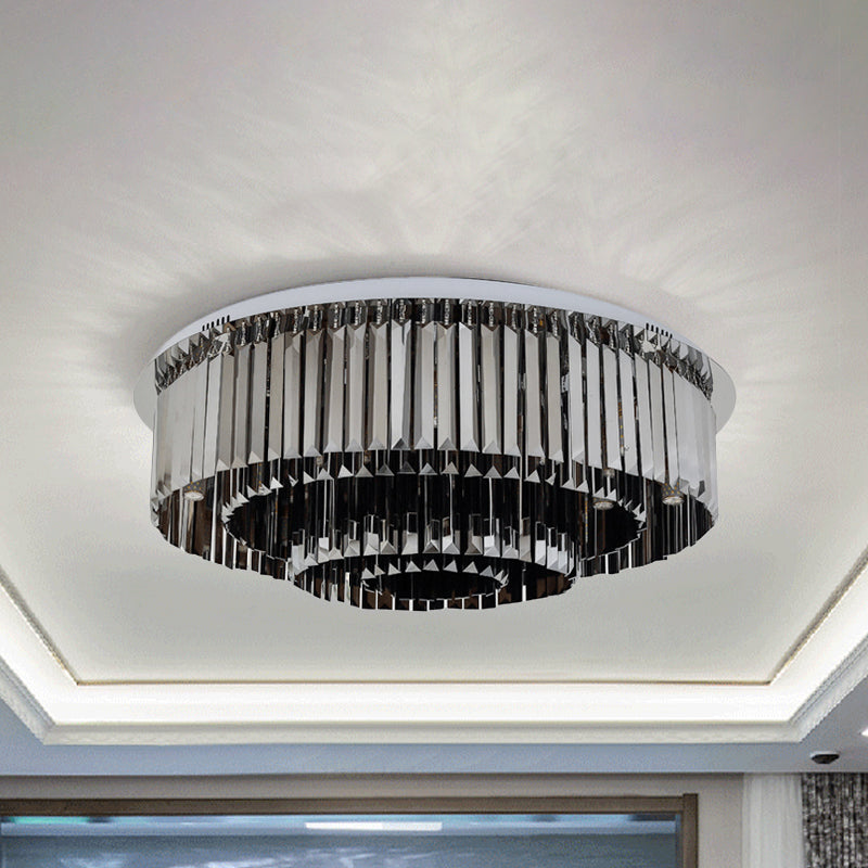 4-Tiered Flush Light Fixture Contemporary 8/12 Lights Smoke Gray Crystal Flushmount Light Clearhalo 'Ceiling Lights' 'Close To Ceiling Lights' 'Close to ceiling' 'Flush mount' Lighting' 254870