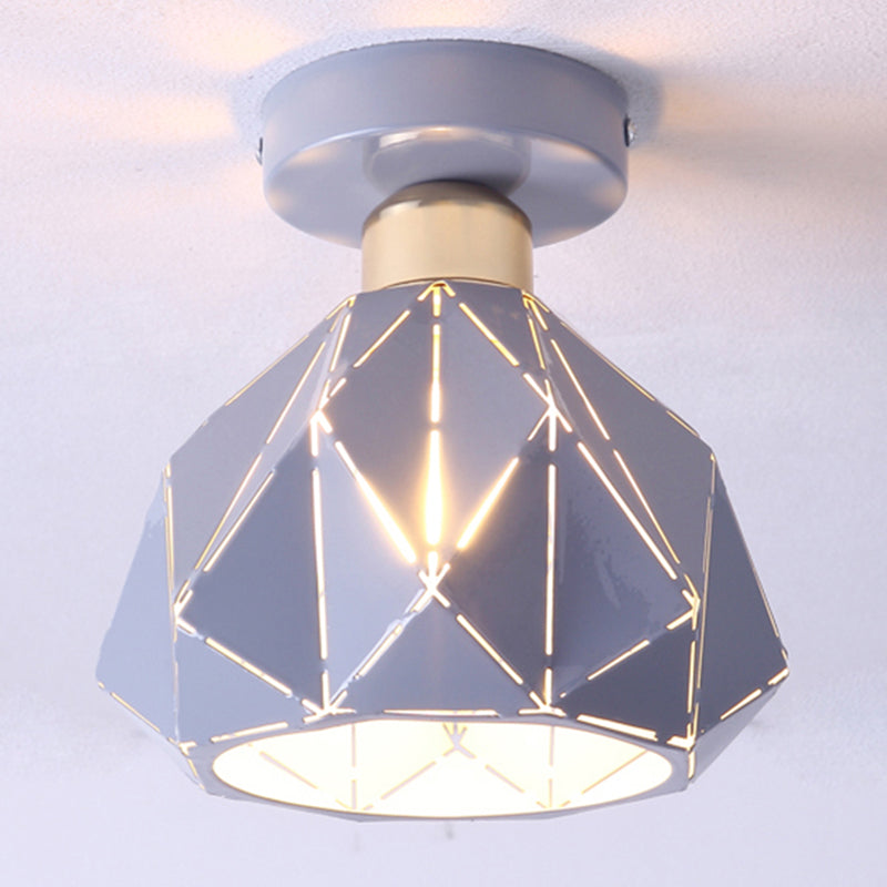 Hollow Polyhedron Balcony Porch Ceiling Mount Light Metal One Light Ceiling Lamp Grey Clearhalo 'Ceiling Lights' 'Close To Ceiling Lights' 'Close to ceiling' 'Semi-flushmount' Lighting' 254879