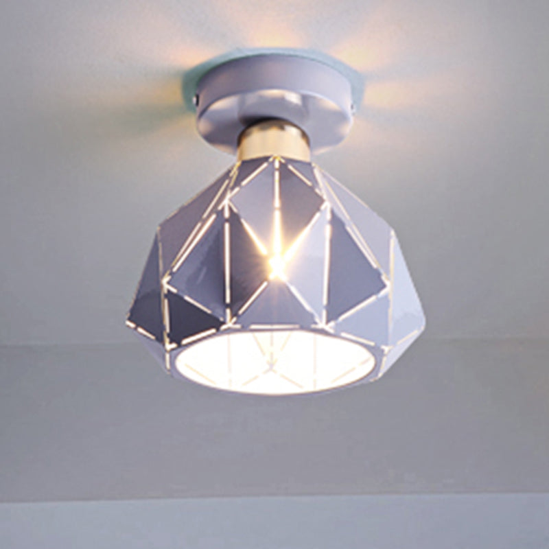 Hollow Polyhedron Balcony Porch Ceiling Mount Light Metal One Light Ceiling Lamp Clearhalo 'Ceiling Lights' 'Close To Ceiling Lights' 'Close to ceiling' 'Semi-flushmount' Lighting' 254880