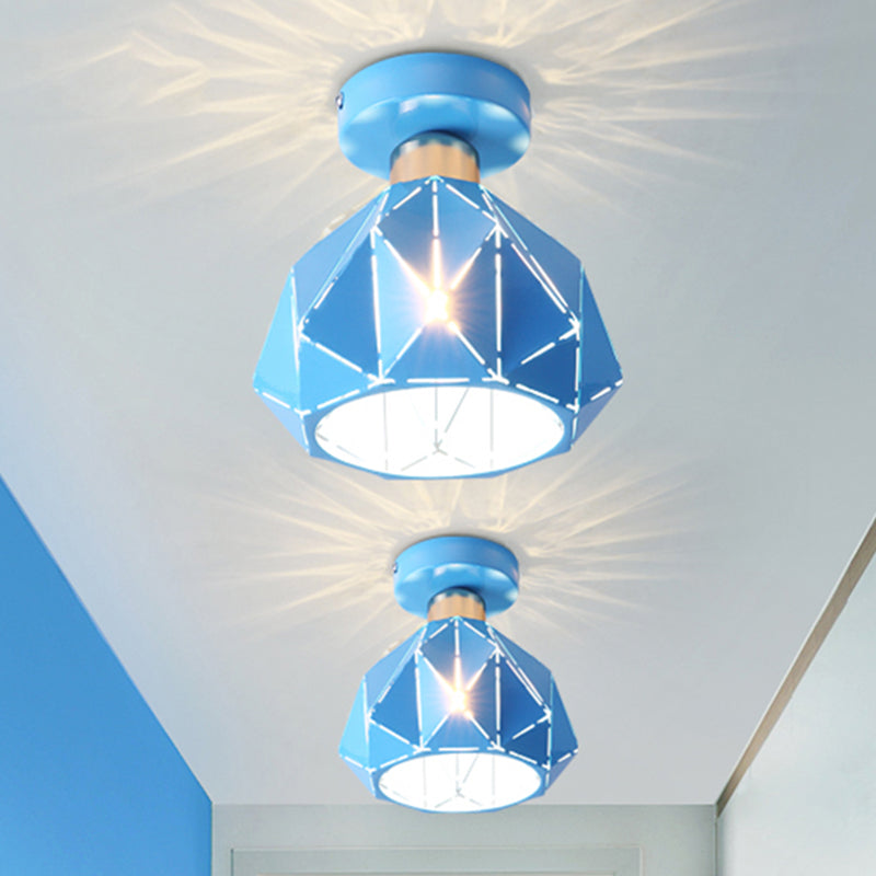 Hollow Polyhedron Balcony Porch Ceiling Mount Light Metal One Light Ceiling Lamp Clearhalo 'Ceiling Lights' 'Close To Ceiling Lights' 'Close to ceiling' 'Semi-flushmount' Lighting' 254882