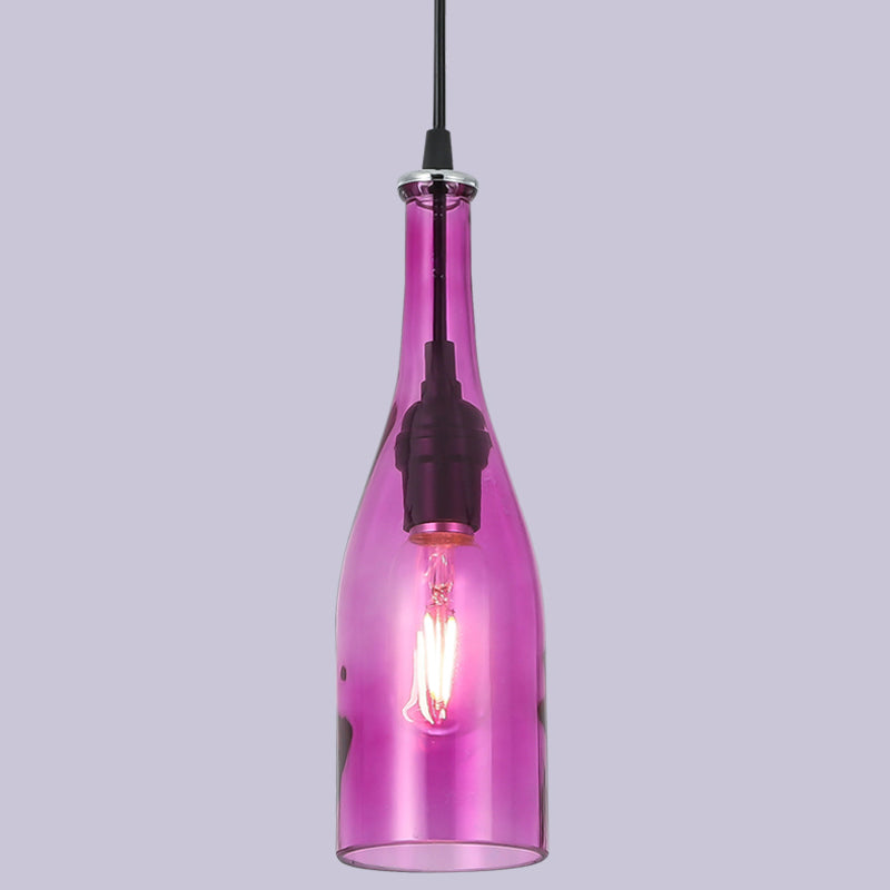 1 Light Bottle Shape Hanging Lamp Retro Industrial Glass Pendant Lamp for Restaurant Pink Clearhalo 'Ceiling Lights' 'Glass shade' 'Glass' 'Industrial Pendants' 'Industrial' 'Middle Century Pendants' 'Pendant Lights' 'Pendants' 'Tiffany' Lighting' 2548825