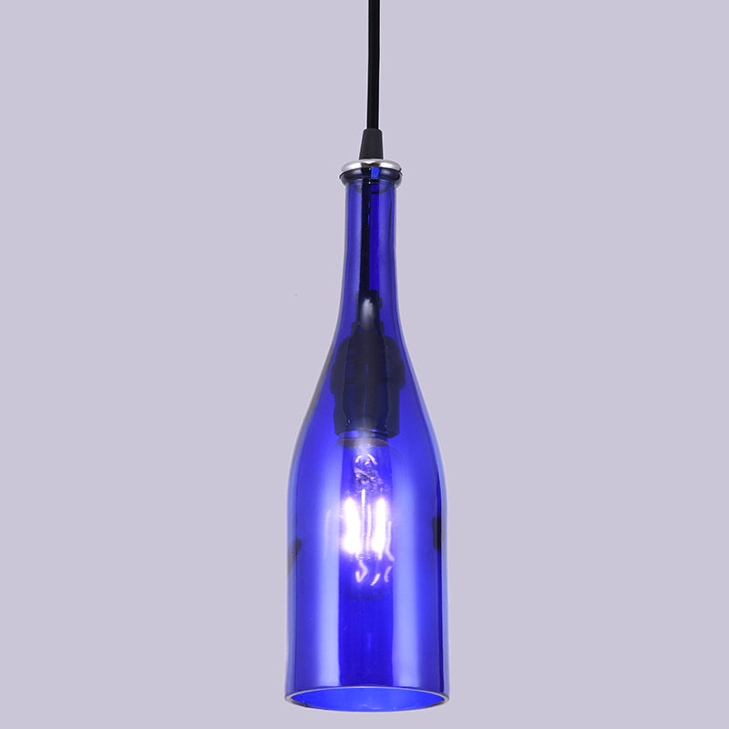 1 Light Bottle Shape Hanging Lamp Retro Industrial Glass Pendant Lamp for Restaurant Royal Blue Clearhalo 'Ceiling Lights' 'Glass shade' 'Glass' 'Industrial Pendants' 'Industrial' 'Middle Century Pendants' 'Pendant Lights' 'Pendants' 'Tiffany' Lighting' 2548826