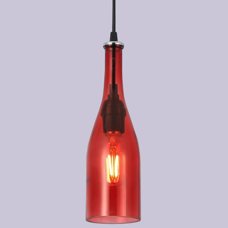 1 Light Bottle Shape Hanging Lamp Retro Industrial Glass Pendant Lamp for Restaurant Red Clearhalo 'Ceiling Lights' 'Glass shade' 'Glass' 'Industrial Pendants' 'Industrial' 'Middle Century Pendants' 'Pendant Lights' 'Pendants' 'Tiffany' Lighting' 2548827