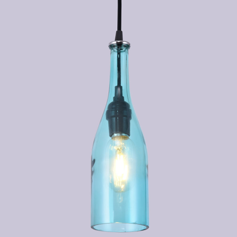 1 Light Bottle Shape Hanging Lamp Retro Industrial Glass Pendant Lamp for Restaurant Light Blue Clearhalo 'Ceiling Lights' 'Glass shade' 'Glass' 'Industrial Pendants' 'Industrial' 'Middle Century Pendants' 'Pendant Lights' 'Pendants' 'Tiffany' Lighting' 2548830