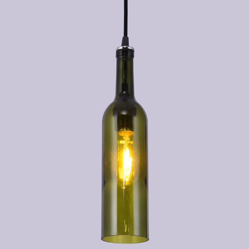 1 Light Bottle Shape Hanging Lamp Retro Industrial Glass Pendant Lamp for Restaurant Green Clearhalo 'Ceiling Lights' 'Glass shade' 'Glass' 'Industrial Pendants' 'Industrial' 'Middle Century Pendants' 'Pendant Lights' 'Pendants' 'Tiffany' Lighting' 2548832