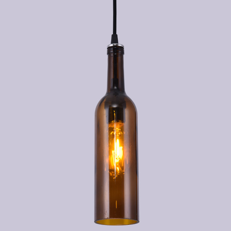 1 Light Bottle Shape Hanging Lamp Retro Industrial Glass Pendant Lamp for Restaurant Brown Clearhalo 'Ceiling Lights' 'Glass shade' 'Glass' 'Industrial Pendants' 'Industrial' 'Middle Century Pendants' 'Pendant Lights' 'Pendants' 'Tiffany' Lighting' 2548833