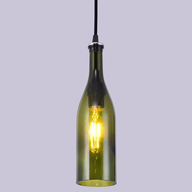 1 Light Bottle Shape Hanging Lamp Retro Industrial Glass Pendant Lamp for Restaurant Dark Green Clearhalo 'Ceiling Lights' 'Glass shade' 'Glass' 'Industrial Pendants' 'Industrial' 'Middle Century Pendants' 'Pendant Lights' 'Pendants' 'Tiffany' Lighting' 2548834
