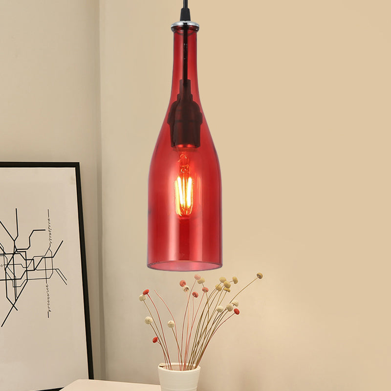1 Light Bottle Shape Hanging Lamp Retro Industrial Glass Pendant Lamp for Restaurant Clearhalo 'Ceiling Lights' 'Glass shade' 'Glass' 'Industrial Pendants' 'Industrial' 'Middle Century Pendants' 'Pendant Lights' 'Pendants' 'Tiffany' Lighting' 2548843