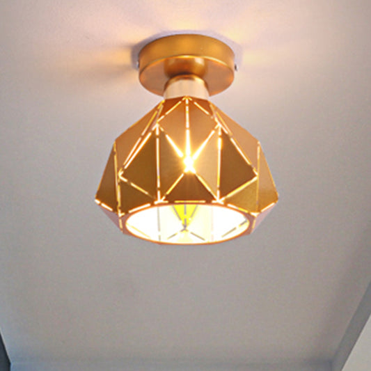 Hollow Polyhedron Balcony Porch Ceiling Mount Light Metal One Light Ceiling Lamp Clearhalo 'Ceiling Lights' 'Close To Ceiling Lights' 'Close to ceiling' 'Semi-flushmount' Lighting' 254884