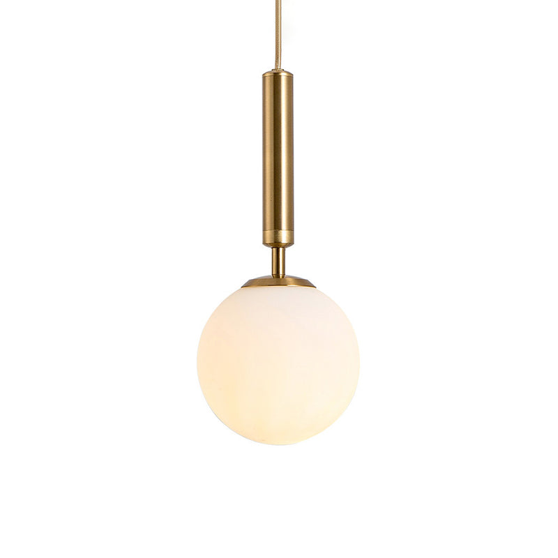 Globe Hanging Ceiling Light Modern White Glass Pendant Lamp for Bedroom Gold 6" Clearhalo 'Ceiling Lights' 'Glass shade' 'Glass' 'Modern Pendants' 'Modern' 'Pendant Lights' 'Pendants' Lighting' 2548910