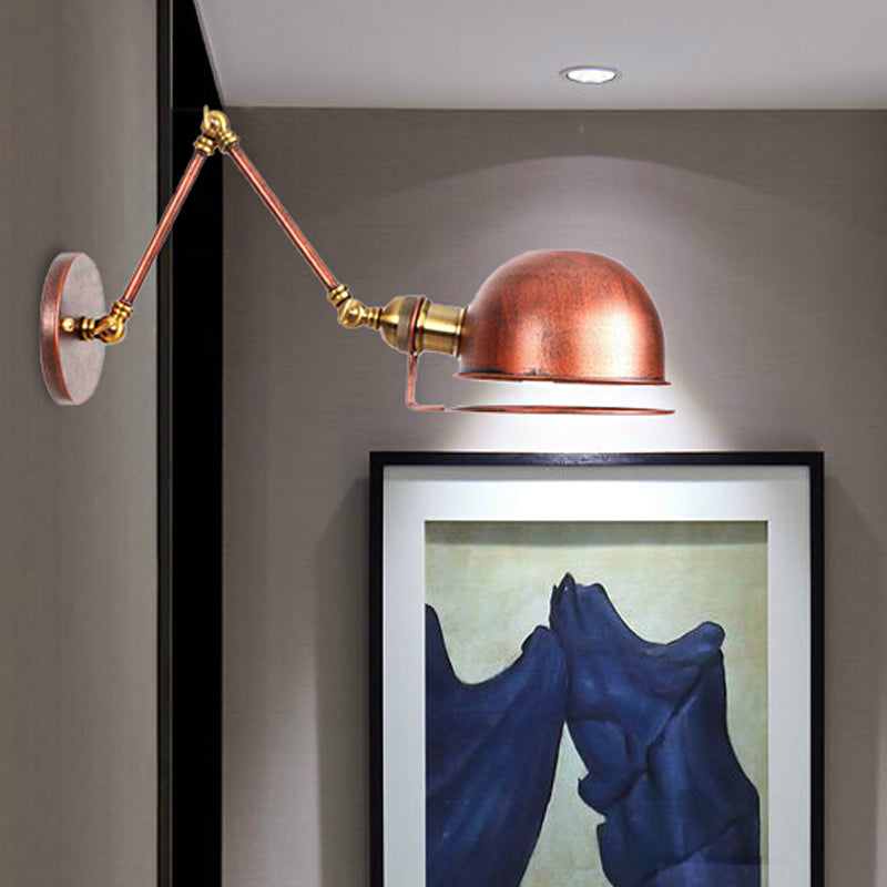 1 Light Swing Arm Wall Lighting Vintage Style Brass/Copper Metallic Wall Mount Light with Bowl Shade Copper Clearhalo 'Art deco wall lights' 'Cast Iron' 'Glass' 'Industrial wall lights' 'Industrial' 'Middle century wall lights' 'Modern' 'Rustic wall lights' 'Tiffany' 'Traditional wall lights' 'Wall Lamps & Sconces' 'Wall Lights' Lighting' 254895