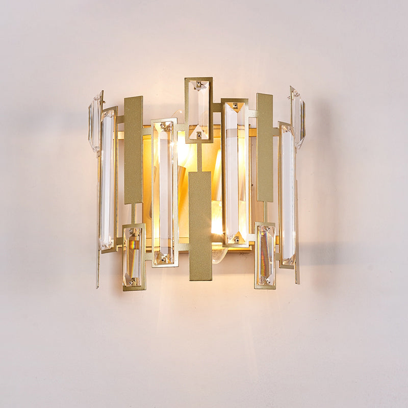 Half-Cylinder Wall Light Fixture Postmodern Crystal Block 1 Light Gold Wall Mount Light for Living Room Clearhalo 'Modern wall lights' 'Modern' 'Wall Lamps & Sconces' 'Wall Lights' Lighting' 254897