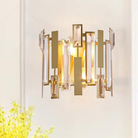 Half-Cylinder Wall Light Fixture Postmodern Crystal Block 1 Light Gold Wall Mount Light for Living Room Gold Clearhalo 'Modern wall lights' 'Modern' 'Wall Lamps & Sconces' 'Wall Lights' Lighting' 254898