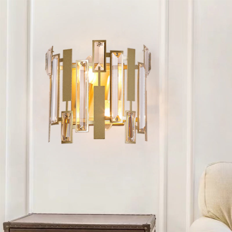 Half-Cylinder Wall Light Fixture Postmodern Crystal Block 1 Light Gold Wall Mount Light for Living Room Clearhalo 'Modern wall lights' 'Modern' 'Wall Lamps & Sconces' 'Wall Lights' Lighting' 254899