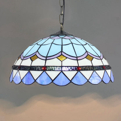 Dome Hanging Lamps Tiffany 16" Wide 1 Light Glass Hanging Lamp in Blue Blue Clearhalo 'Ceiling Lights' 'Chandeliers' 'Glass shade' 'Glass' 'Industrial' 'Middle Century Pendants' 'Pendant Lights' 'Pendants' 'Tiffany close to ceiling' 'Tiffany Pendants' 'Tiffany' Lighting' 2548996