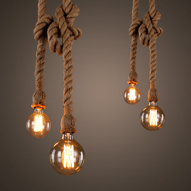 Industrial Exposed Bulb Pendant Light 1 Light Hemp Rope Hanging Lamp in Beige Clearhalo 'Ceiling Lights' 'Industrial Pendants' 'Industrial' 'Middle Century Pendants' 'Pendant Lights' 'Pendants' 'Tiffany' Lighting' 2549008