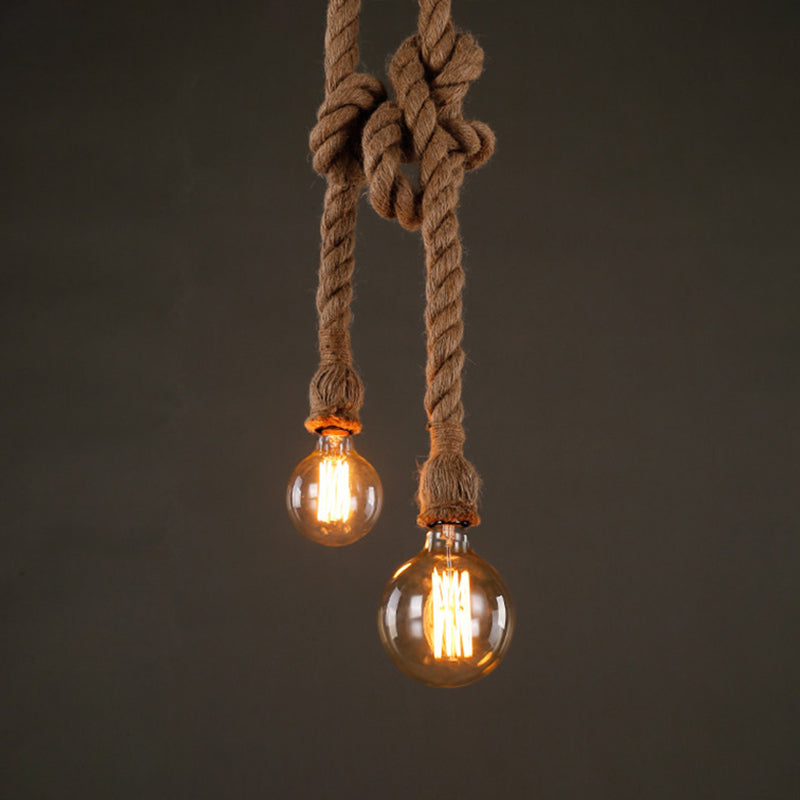 Industrial Exposed Bulb Pendant Light 1 Light Hemp Rope Hanging Lamp in Beige 2 Beige Clearhalo 'Ceiling Lights' 'Industrial Pendants' 'Industrial' 'Middle Century Pendants' 'Pendant Lights' 'Pendants' 'Tiffany' Lighting' 2549010