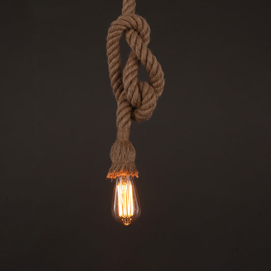 Industrial Exposed Bulb Pendant Light 1 Light Hemp Rope Hanging Lamp in Beige Clearhalo 'Ceiling Lights' 'Industrial Pendants' 'Industrial' 'Middle Century Pendants' 'Pendant Lights' 'Pendants' 'Tiffany' Lighting' 2549011