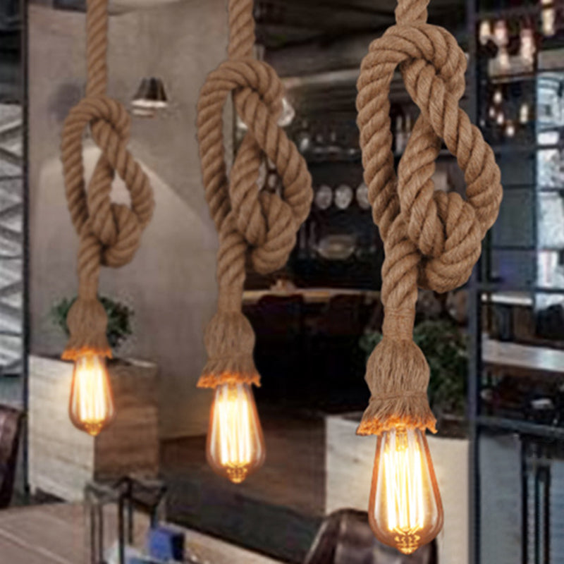 Industrial Exposed Bulb Pendant Light 1 Light Hemp Rope Hanging Lamp in Beige Clearhalo 'Ceiling Lights' 'Industrial Pendants' 'Industrial' 'Middle Century Pendants' 'Pendant Lights' 'Pendants' 'Tiffany' Lighting' 2549013