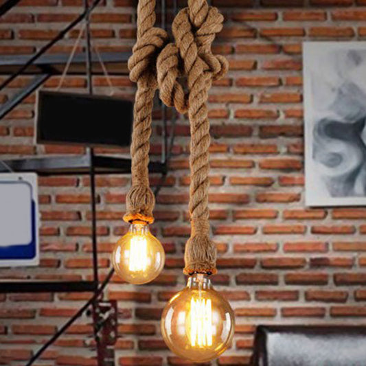Industrial Exposed Bulb Pendant Light 1 Light Hemp Rope Hanging Lamp in Beige Clearhalo 'Ceiling Lights' 'Industrial Pendants' 'Industrial' 'Middle Century Pendants' 'Pendant Lights' 'Pendants' 'Tiffany' Lighting' 2549014