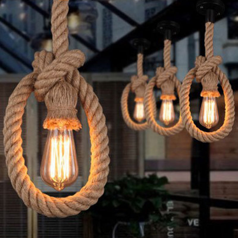 Industrial Exposed Bulb Pendant Light 1 Light Hemp Rope Hanging Lamp in Beige Clearhalo 'Ceiling Lights' 'Industrial Pendants' 'Industrial' 'Middle Century Pendants' 'Pendant Lights' 'Pendants' 'Tiffany' Lighting' 2549016