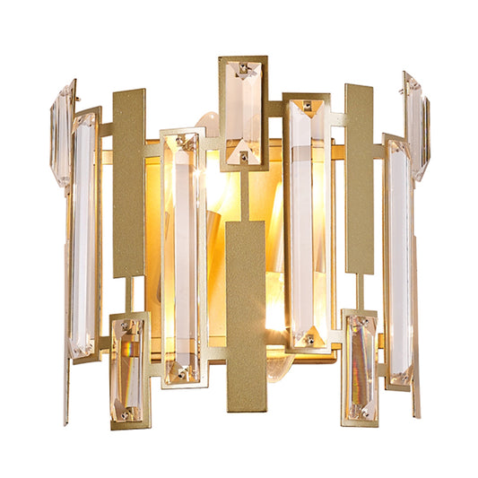 Half-Cylinder Wall Light Fixture Postmodern Crystal Block 1 Light Gold Wall Mount Light for Living Room Clearhalo 'Modern wall lights' 'Modern' 'Wall Lamps & Sconces' 'Wall Lights' Lighting' 254901