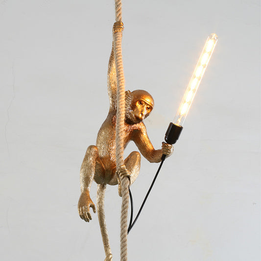 Art Deco Monkey Hanging Lamp Resin 1 Light Kids Bedroom Down Lighting Pendant Clearhalo 'Ceiling Lights' 'Industrial Pendants' 'Industrial' 'Middle Century Pendants' 'Pendant Lights' 'Pendants' 'Tiffany' Lighting' 2549022