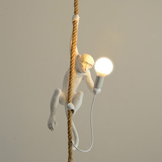 Art Deco Monkey Hanging Lamp Resin 1 Light Kids Bedroom Down Lighting Pendant White Clearhalo 'Ceiling Lights' 'Industrial Pendants' 'Industrial' 'Middle Century Pendants' 'Pendant Lights' 'Pendants' 'Tiffany' Lighting' 2549023
