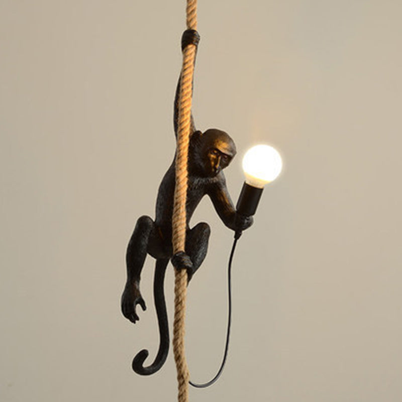 Art Deco Monkey Hanging Lamp Resin 1 Light Kids Bedroom Down Lighting Pendant Black Clearhalo 'Ceiling Lights' 'Industrial Pendants' 'Industrial' 'Middle Century Pendants' 'Pendant Lights' 'Pendants' 'Tiffany' Lighting' 2549024